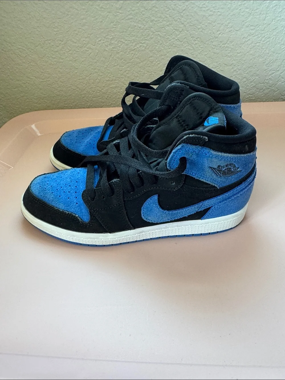 Nike Air Jordan 1 Retro High Youth Suede Sneakers Blue and Black Size 3Y